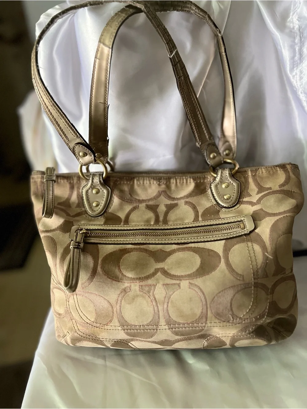 Coach Tan and Brown Signature Shoulder Bag